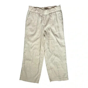 CALVIN KLEIN Khaki Linen Blend Pants sz S Pockets Lined Straight Wide Leg